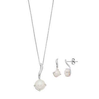 Sterling Silver Freshwater Cultured Pearl Swirl Pendant & Earring Set