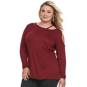 Plus Size Rock & Republic® Embellished Cut-Out Shoulder Top