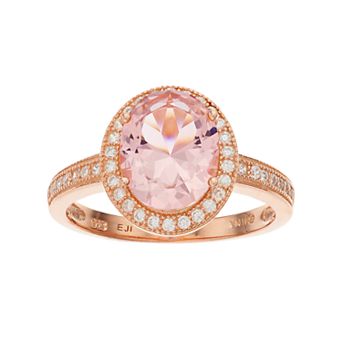 18k Rose Gold Over Silver Crystal & Cubic Zirconia Oval Halo Ring