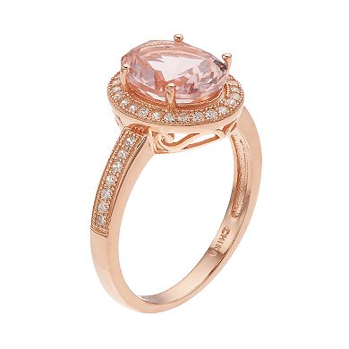 18k Rose Gold Over Silver Crystal & Cubic Zirconia Oval Halo Ring
