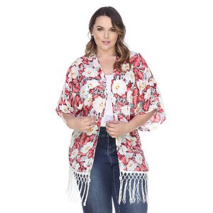 Plus Size White Mark Fringe Kimono
