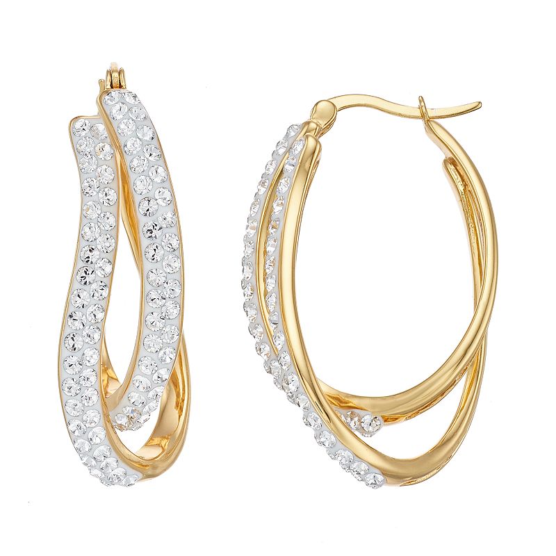 18k Gold Over Silver Crystal Twist Hoop Earrings, Womens, White