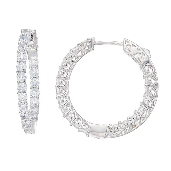 Sterling Silver Cubic Zirconia Inside-Out Hoop Earrings