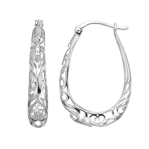 Silver Classics Sterling Silver Filigree Oval Hoop Earrings