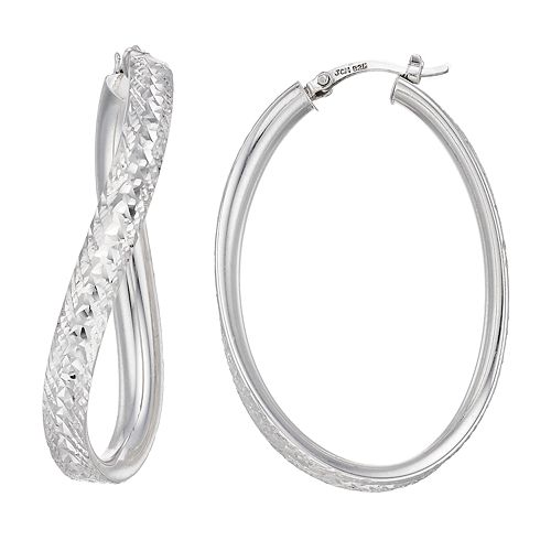 Sterling Silver Textured Twist Hoop Earrings