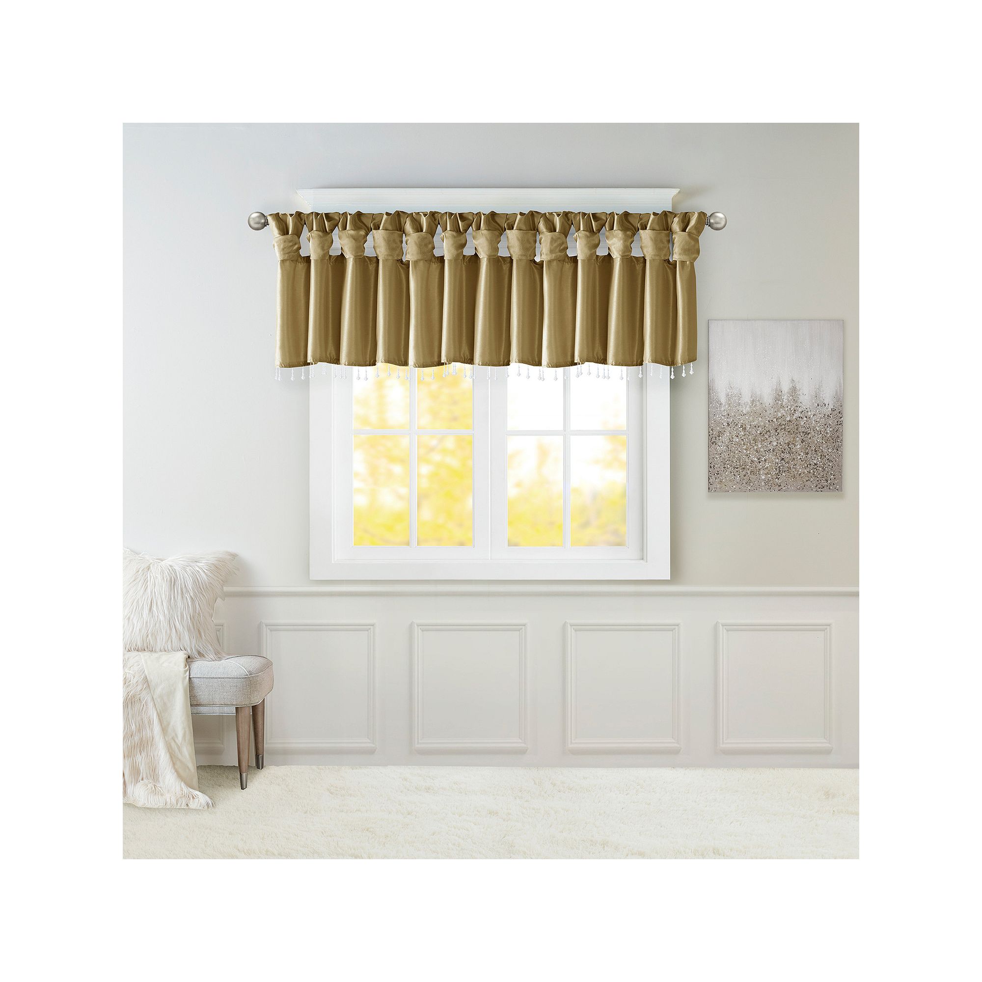 Madison Park Natalie Twisted Tab Window Valance with Beads, Bronze