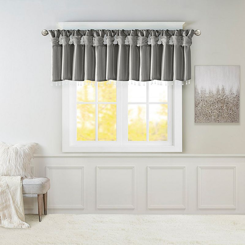 50"x26" Lillian Lightweight Faux Silk Valance with Beads Charcoal, Adult Unisex, Gray