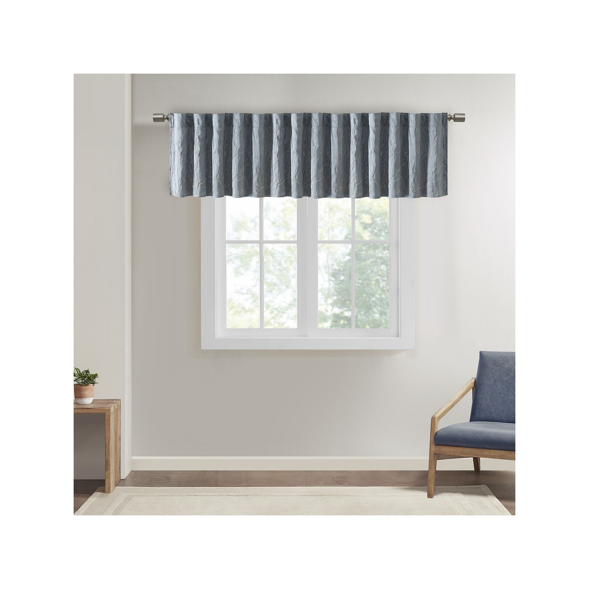 Madison Park Eliza Faux Silk Embroidered Window Valance, Blue