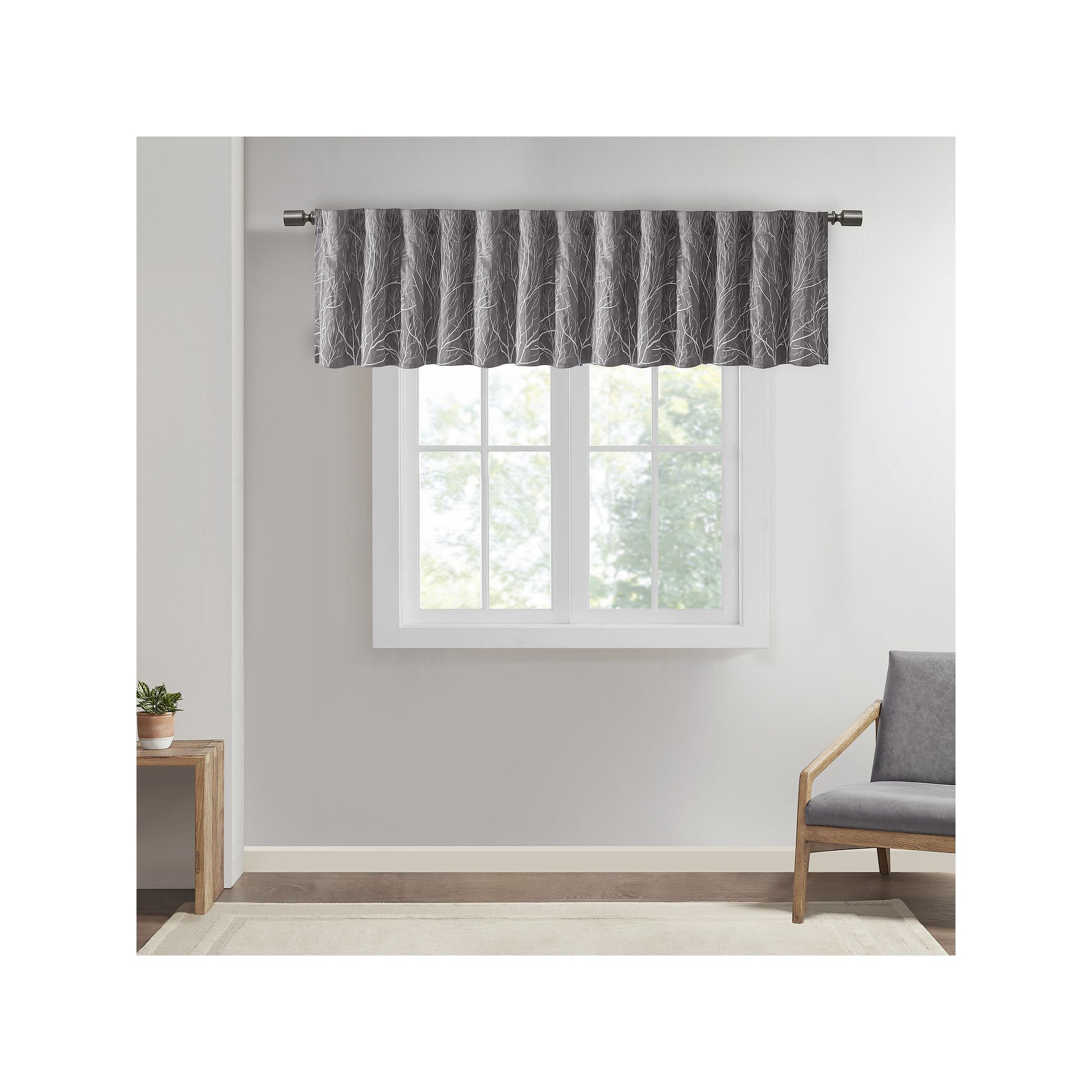 Madison Park Eliza Faux Silk Embroidered Window Valance, Gray