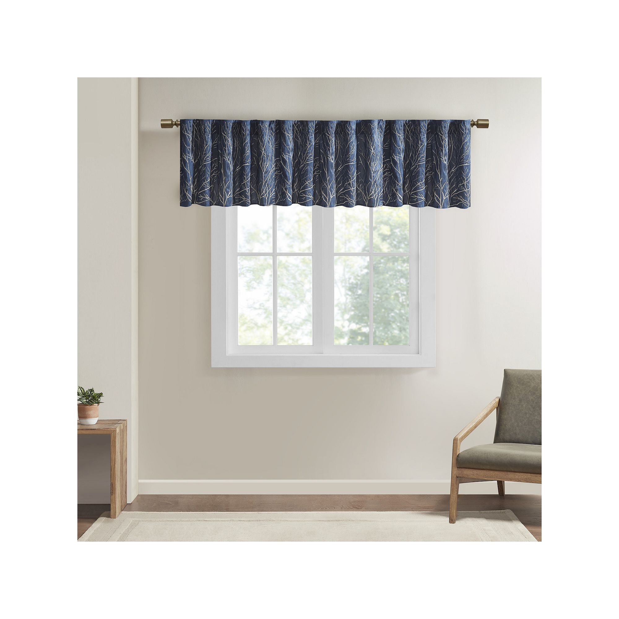 Madison Park Eliza Faux Silk Embroidered Window Valance, Blue