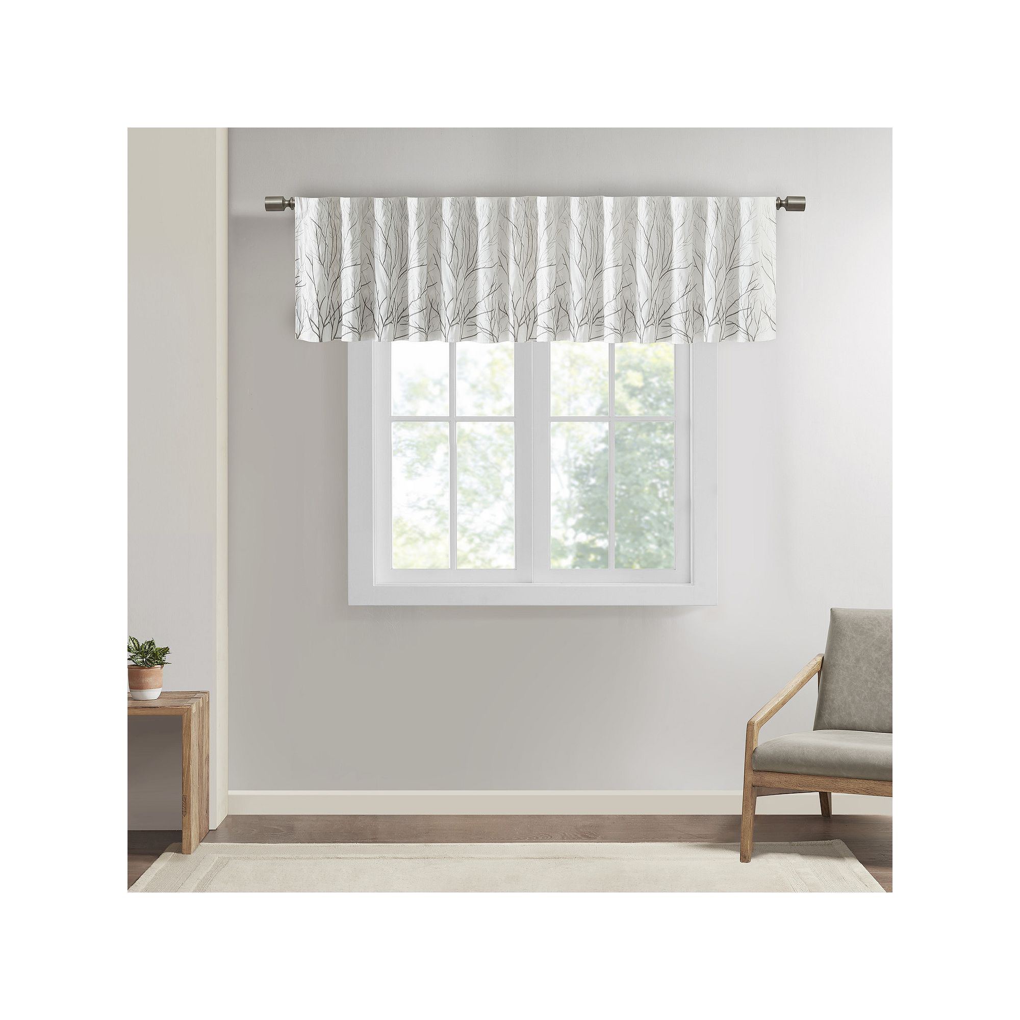 Madison Park Eliza Faux Silk Embroidered Window Valance, White