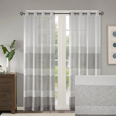 Madison Park Jasper Woven Faux Linen Striped Sheer Grommet 1 Window Curtain Panel