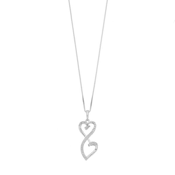 Love Is Forever 17 Carat Tw Diamond Sterling Silver Double Heart Pendant Necklace 