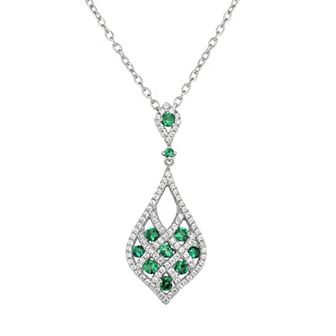 Oro Leoni Lab-Created Green Spinel & Cubic Zirconia Sterling Silver Openwork Teardrop Pendant Necklace