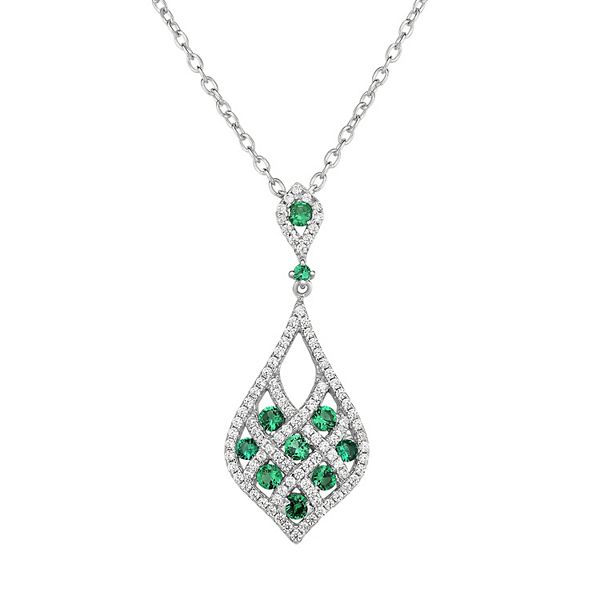 Lab-Created Green Spinel & Cubic Zirconia Sterling Silver Openwork ...