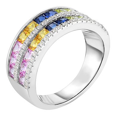 Oro Leoni Sterling Silver Lab-Created Multicolor Sapphire Ring