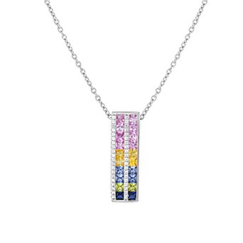 Oro Leoni Sterling Silver Lab-Created Multicolor Sapphire Pendant Necklace