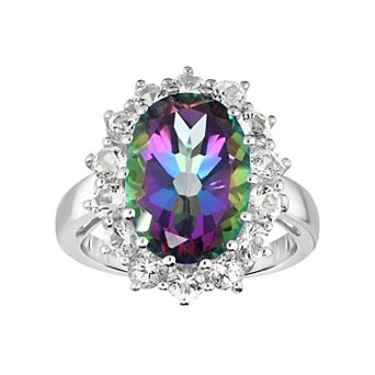 Oro Leoni Sterling Silver Mystic Topaz & White Topaz Halo Ring