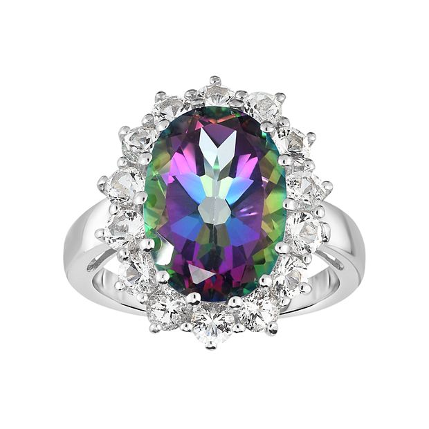 【BLACKPURPLE】23FW★ silver925 Mystic Halo Ring Sterling Silver Mystic Topaz & White Topaz Halo Ring