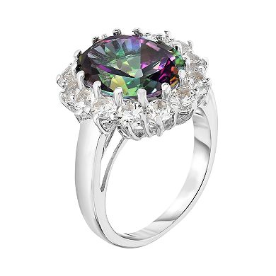 Sterling Silver Mystic Topaz & White Topaz Halo Ring