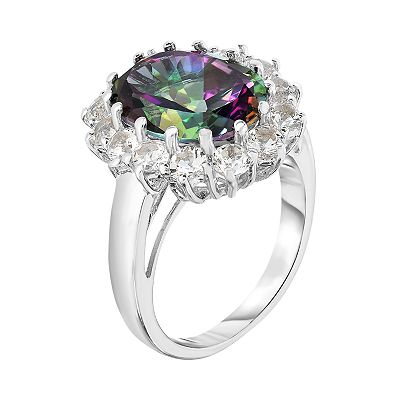 Sterling Silver Mystic Topaz White Topaz Halo Ring