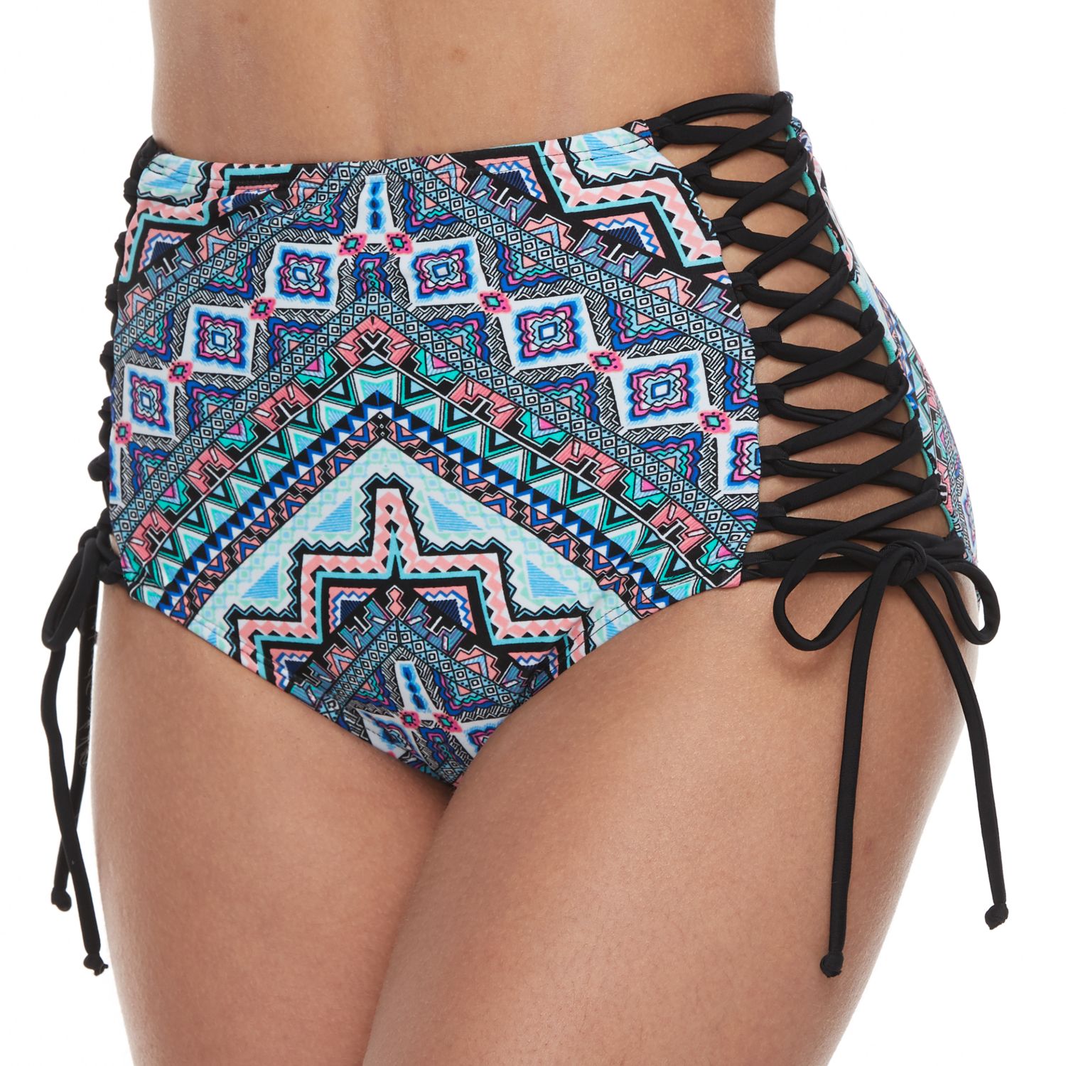 high waisted lace up swim bottoms