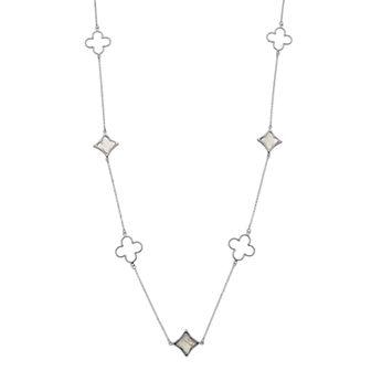Sterling Silver Mother-of-Pearl Clover Long Station Necklace