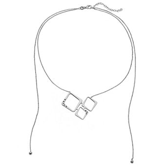 Sterling Silver Cubic Zirconia Square Double Strand Necklace