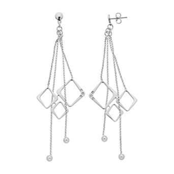 Sterling Silver Cubic Zirconia Double Strand Drop Earrings