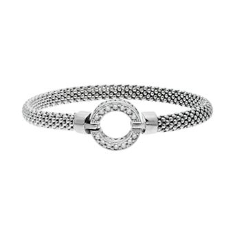Sterling Silver Cubic Zirconia Circle Bangle Bracelet
