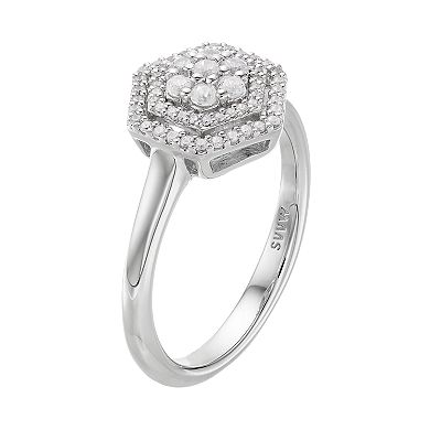 Simply Vera Vera Wang 10th Anniversary Sterling Silver 1/3 Carat T.W. Diamond Flower Hexagon Ring