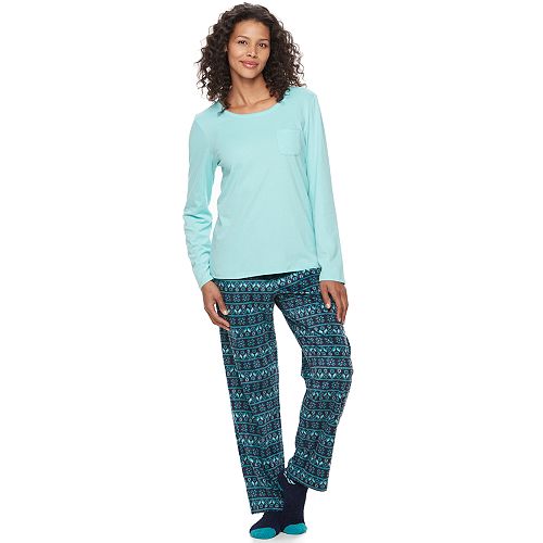 Women's Croft & Barrow® Pajamas: Long Sleeve Sleep Top, Pants & Socks 3 ...