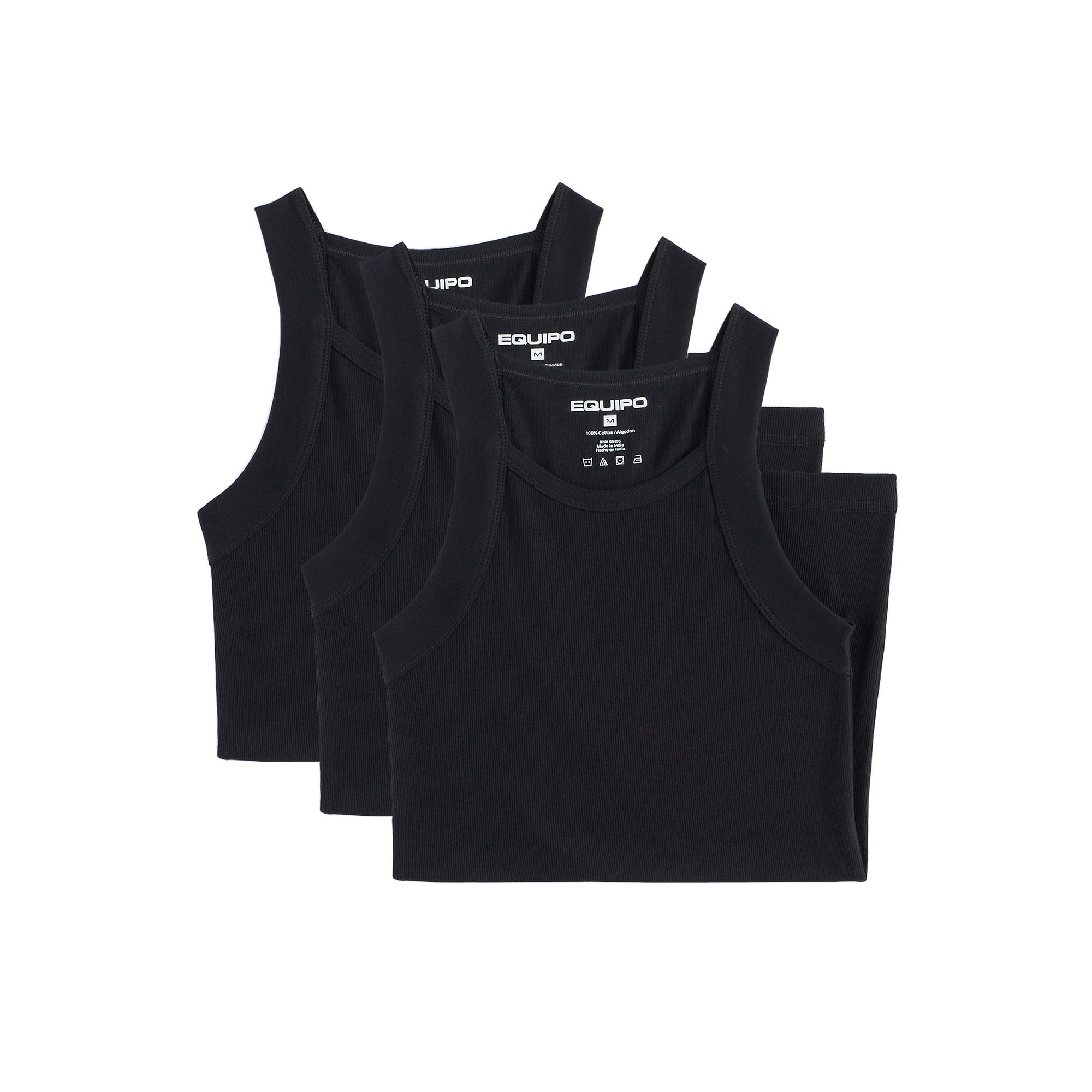 Mens Equipo 3-pack Solid Ribbed Tank Top A-Shirts, Size: Small, Black