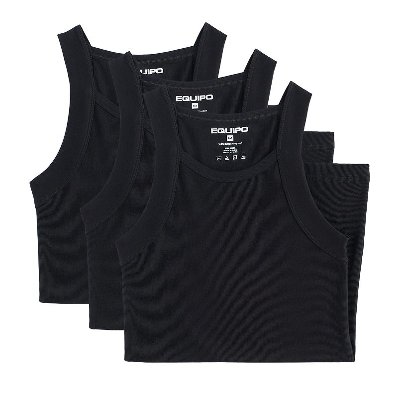 Mens equipo 3-pack Solid Ribbed A-Shirts, Size: Medium, Black