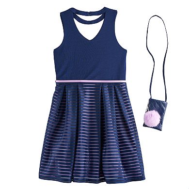 Girls 7-16 & Knitworks Belted Burnout Skater Dress with Crossbody Purse