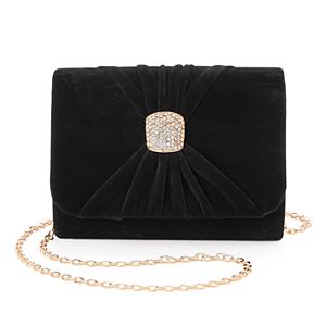 Lenore by La Regale Ruched Velvet Brooch Clutch