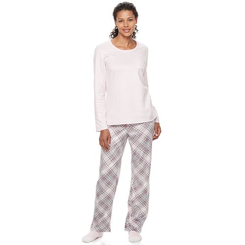 Women's Croft & Barrow® Pajamas: Scoopneck Sleep Top, Pants & Socks 3 ...