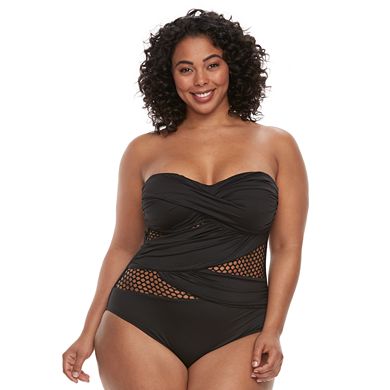 Plus Size Apt. 9® Mesh Cutout Bandeau Swimsuit