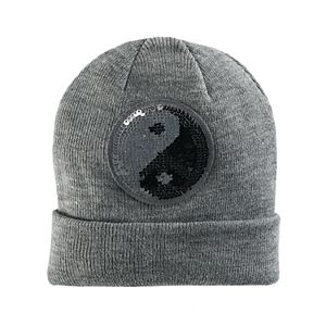 Women's Mudd® Reversible Yin Yang & Peace Sign Sequin Patch Beanie