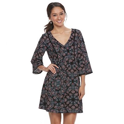 junior floral skater dress Juniors' Mary & Mo Floral Chiffon Puff Sleeve Skater Dress