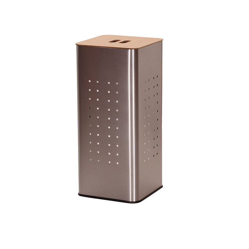 household essentials square metal laundry hamper with wood lid