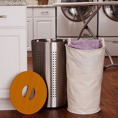 Household Essentials Round Brushed Stainless Laundry Hamper