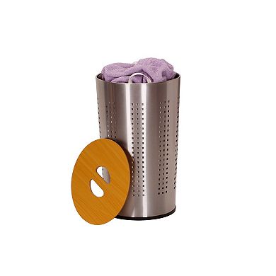 Household Essentials Round Brushed Stainless Laundry Hamper