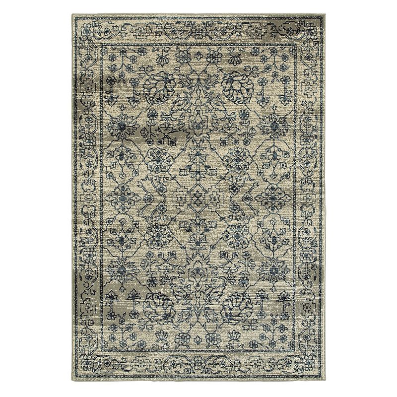 StyleHaven Logan Faded Garden Framed Floral Rug, Med Beige, 4X5.5 Ft