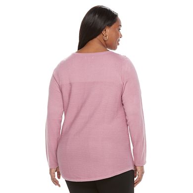 Plus Size Croft & Barrow® Button Shoulder Sweater
