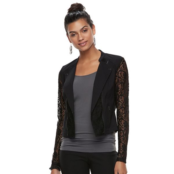 Juniors' Candie's® Lace Crop Moto Jacket