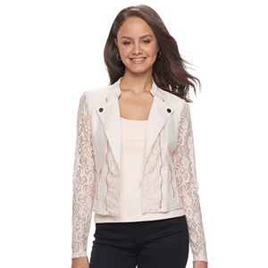 Juniors' Candie's® Lace Crop Moto Jacket