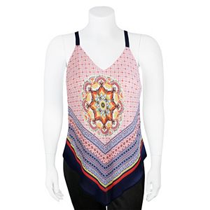 Juniors' Plus Size IZ Byer Geometric V-Hem Tank