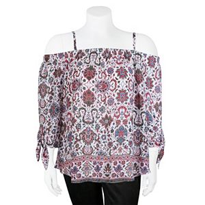 Juniors' Plus Size IZ Byer Scroll Off-the-Shoulder Top