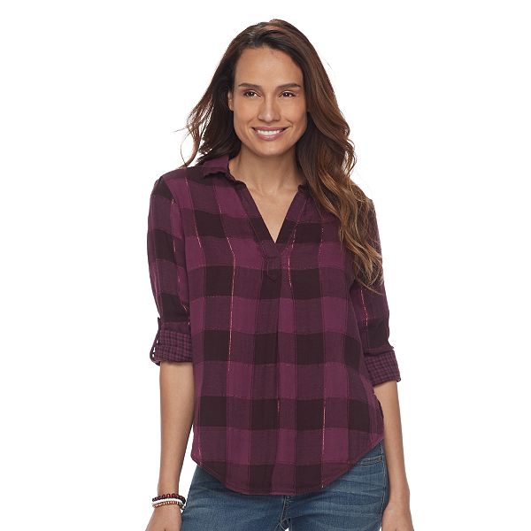 Petite Sonoma Goods For Life® Plaid Splitneck Shirt